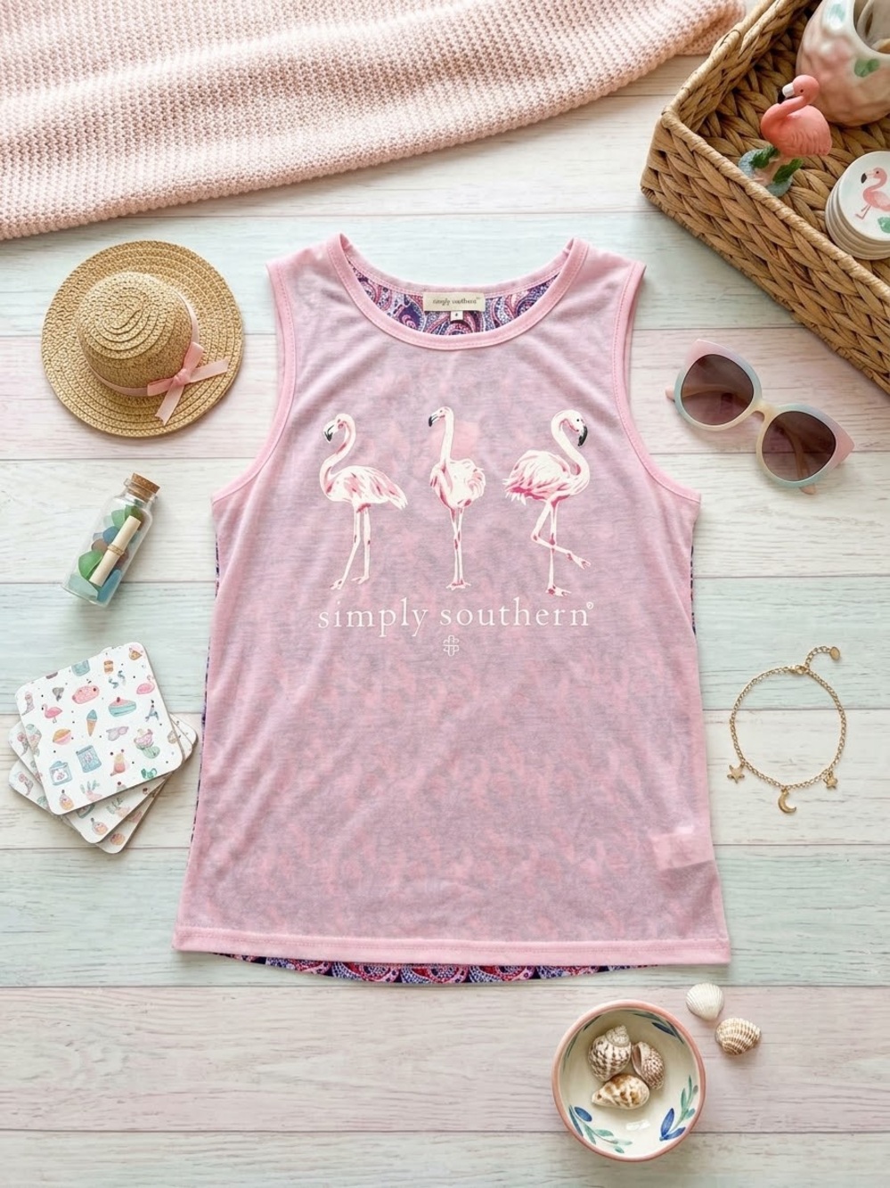 Simply Southern Light Pink Flamingo Graphic Tank